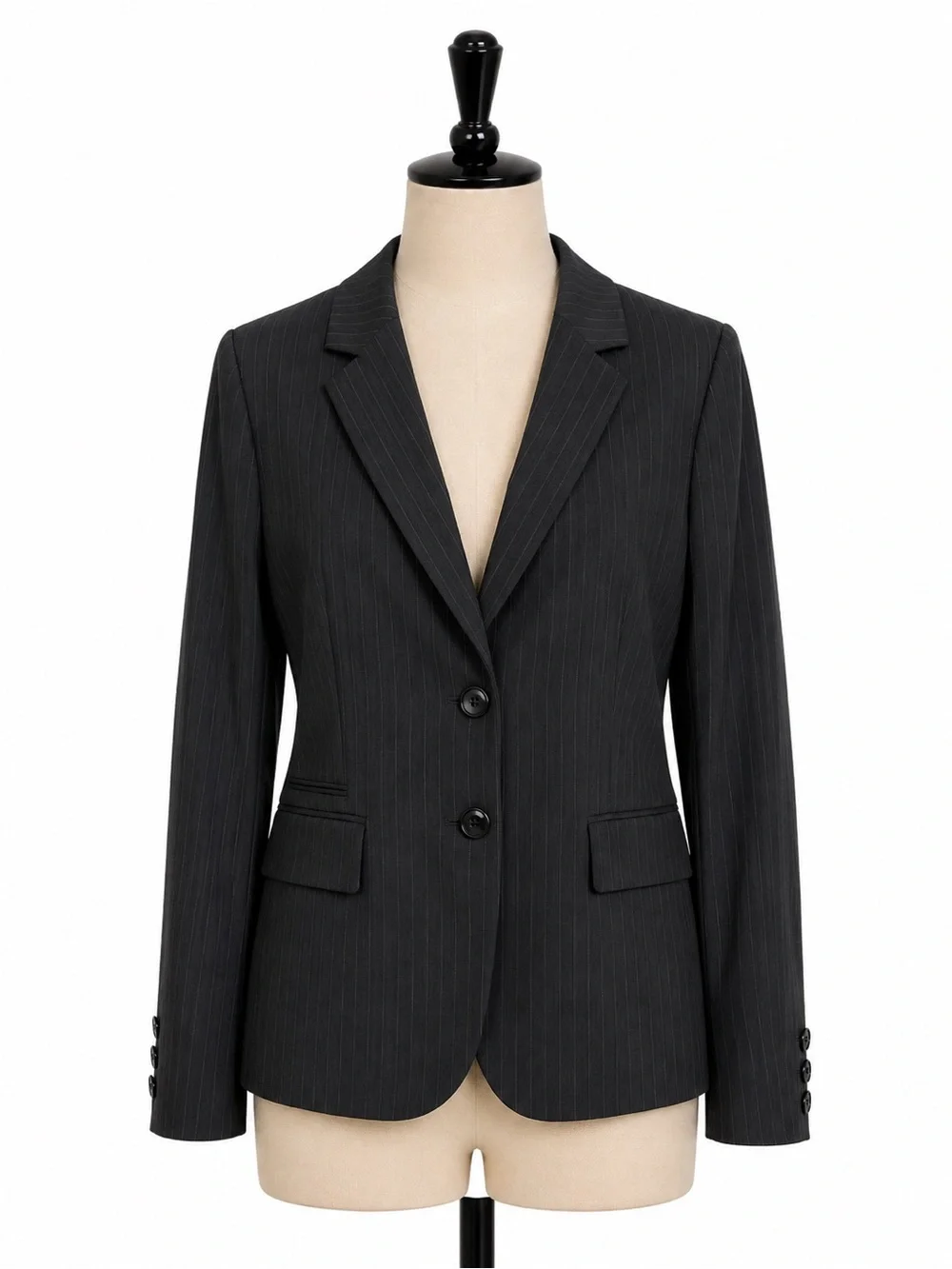 ANTONIO MELANI PINSTRIPE 2 BUTTON‎ LONG BLAZER BLACK CAREERWEAR 6